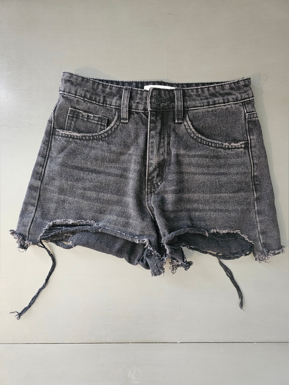 Distressed High Rise Black Denim Shorts XS Cutoff Raw Hem Vervet